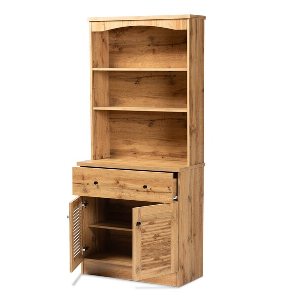 Baxton Studio Agni Modern and Contemporary Oak Brown Finished Wood Buffet and Hutch Kitchen Cabinet - 189-11985-ZORO