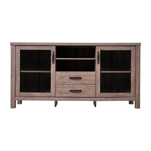 Flash Furniture Dion Brown 59 Inch Kitchen and Dining Room Buffet Sideboard Storage Cabinet, 2 Drawers, Open Shelf - EV-CA7515-ZZ-BR-GG