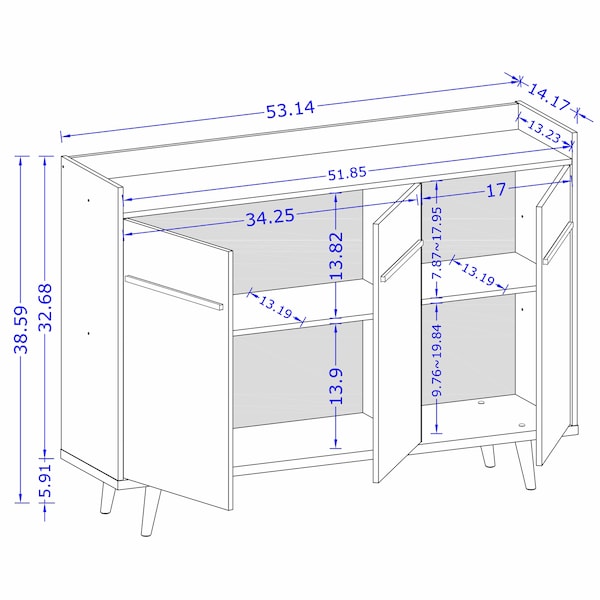 Manhattan Comfort Bradley Buffet 53.54 Stand, Black - 230BMC8