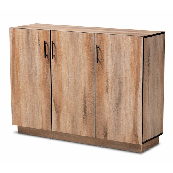 Baxton Studio Patton Modern and Contemporary Natural Oak Finished Wood 3-Door Dining Room Sideboard Buffet - 179-11217-ZORO