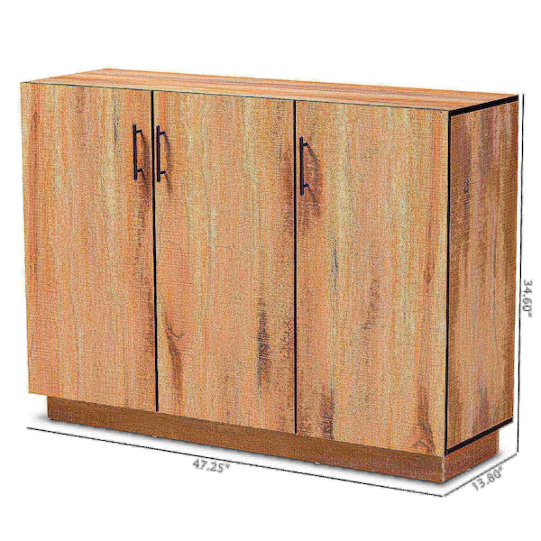 Baxton Studio Patton Modern and Contemporary Natural Oak Finished Wood 3-Door Dining Room Sideboard Buffet - 179-11217-ZORO