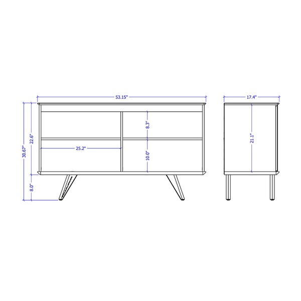 Manhattan Comfort Tudor 53.15 Sideboard with 4 Shelves in White Matte and Maple Cream - 1027751