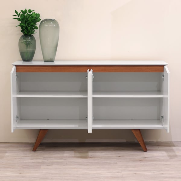 Manhattan Comfort Tudor 53.15 Sideboard with 4 Shelves in White Matte and Maple Cream - 1027751