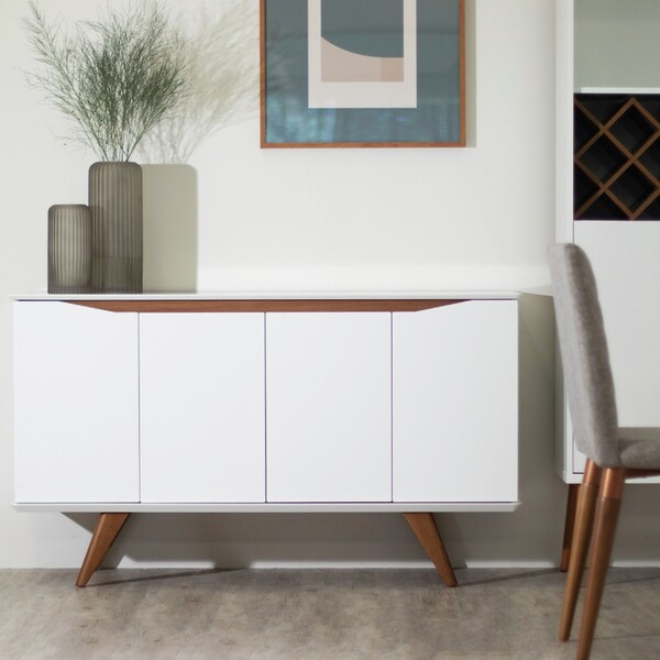 Manhattan Comfort Tudor 53.15 Sideboard with 4 Shelves in White Matte and Maple Cream - 1027751