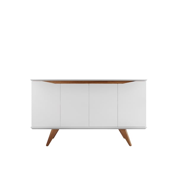 Manhattan Comfort Tudor 53.15 Sideboard with 4 Shelves in White Matte and Maple Cream - 1027751