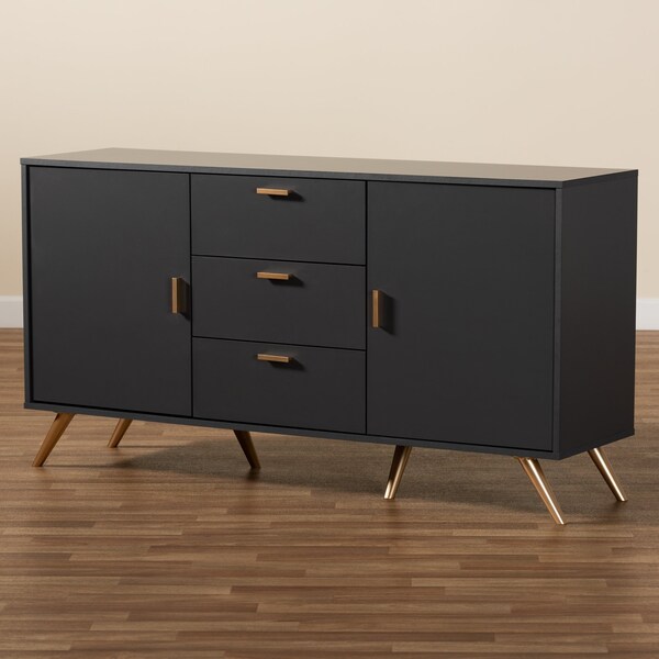 Baxton Studio Kelson Modern and Contemporary Dark Grey and Gold Finished Wood 2-Door Sideboard Buffet - 189-11577-ZORO