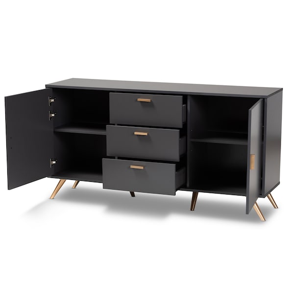 Baxton Studio Kelson Modern and Contemporary Dark Grey and Gold Finished Wood 2-Door Sideboard Buffet - 189-11577-ZORO