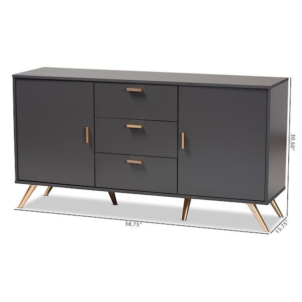 Baxton Studio Kelson Modern and Contemporary Dark Grey and Gold Finished Wood 2-Door Sideboard Buffet - 189-11577-ZORO