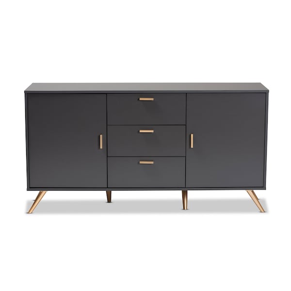 Baxton Studio Kelson Modern and Contemporary Dark Grey and Gold Finished Wood 2-Door Sideboard Buffet - 189-11577-ZORO