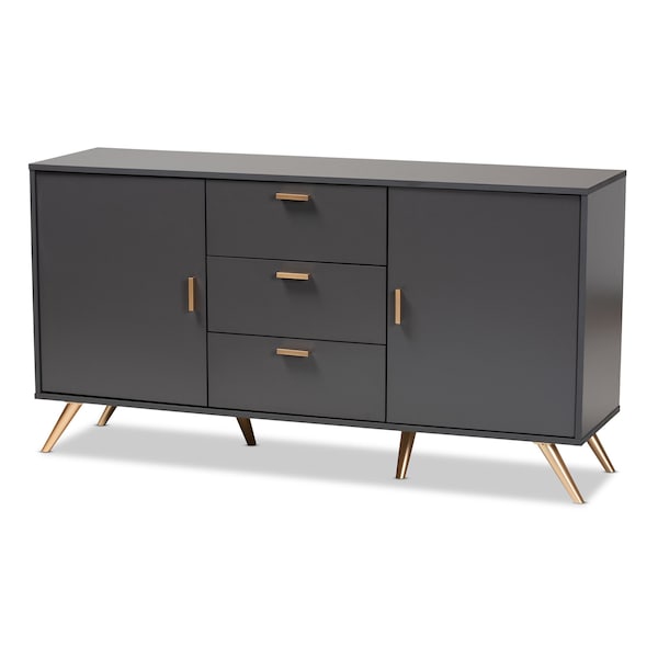 Baxton Studio Kelson Modern and Contemporary Dark Grey and Gold Finished Wood 2-Door Sideboard Buffet - 189-11577-ZORO