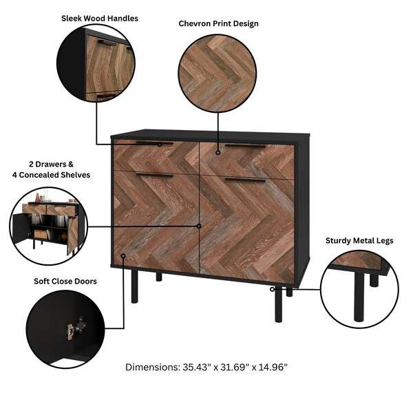 Manhattan Comfort Liam Sideboard in Black and Brown Wood - SB-311AMC248