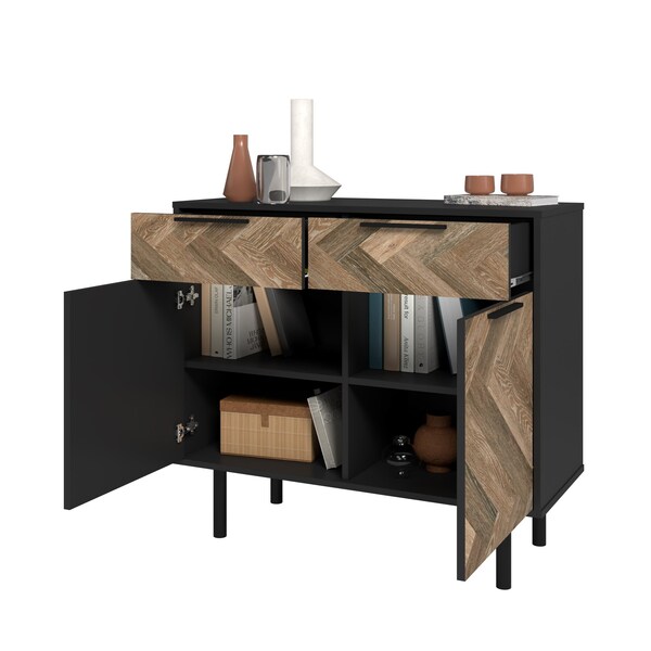 Manhattan Comfort Liam Sideboard in Black and Brown Wood - SB-311AMC248