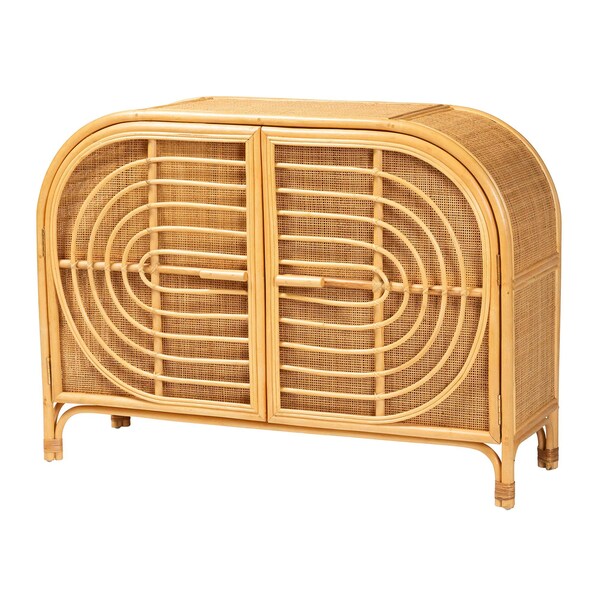 Bali & Pari Ovalet Modern Bohemian Natural Brown Rattan 2-Door Sideboard - 238-13254-ZORO
