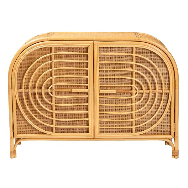 Bali & Pari Ovalet Modern Bohemian Natural Brown Rattan 2-Door Sideboard - 238-13254-ZORO