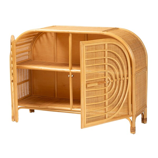 Bali & Pari Ovalet Modern Bohemian Natural Brown Rattan 2-Door Sideboard - 238-13254-ZORO
