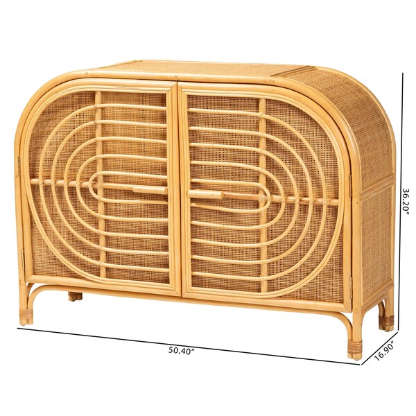 Bali & Pari Ovalet Modern Bohemian Natural Brown Rattan 2-Door Sideboard - 238-13254-ZORO