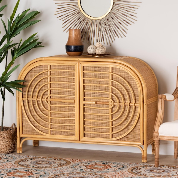 Bali & Pari Ovalet Modern Bohemian Natural Brown Rattan 2-Door Sideboard - 238-13254-ZORO