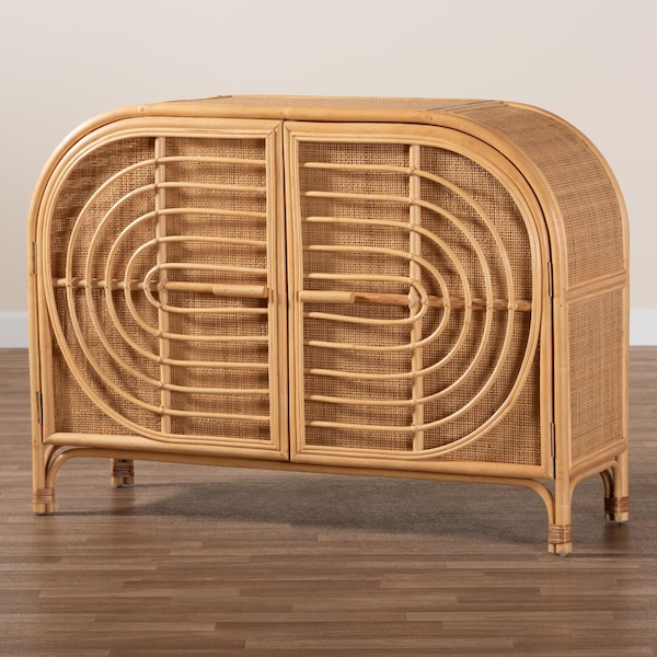 Bali & Pari Ovalet Modern Bohemian Natural Brown Rattan 2-Door Sideboard - 238-13254-ZORO