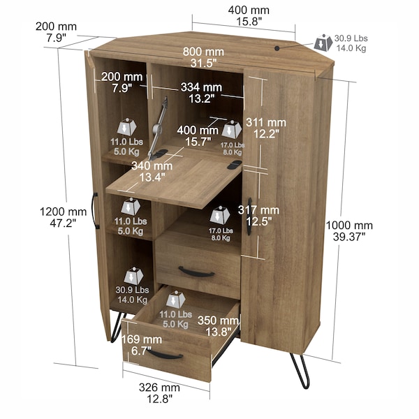 Inval Buffet Cabinet  47.2 in. H x 31.5 in. W x 16.5 in. D in Amaretto - GM-1440