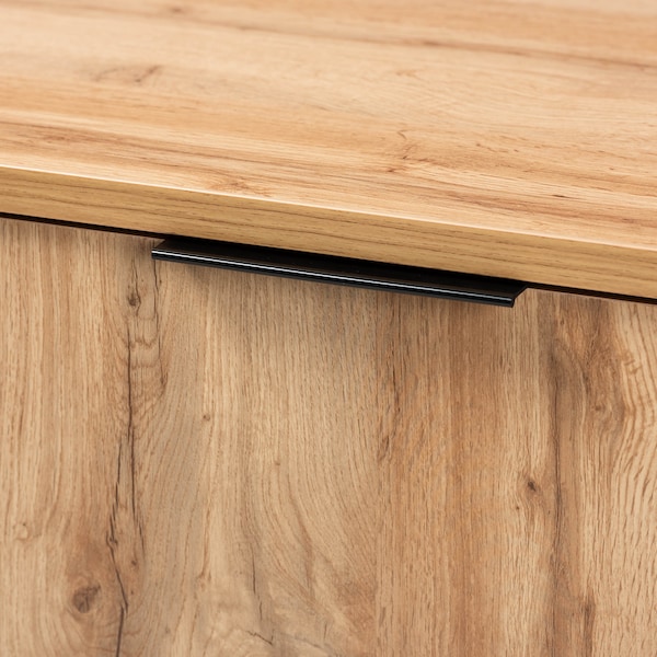 Baxton Studio Reid Oak Finished Wood and Black Metal 3-Drawer Sideboard Buffet - 162-10295