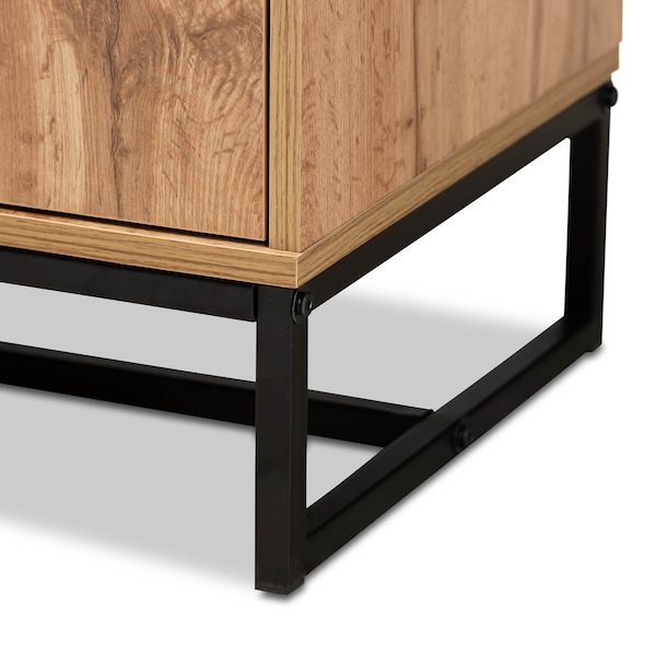 Baxton Studio Reid Oak Finished Wood and Black Metal 3-Drawer Sideboard Buffet - 162-10295