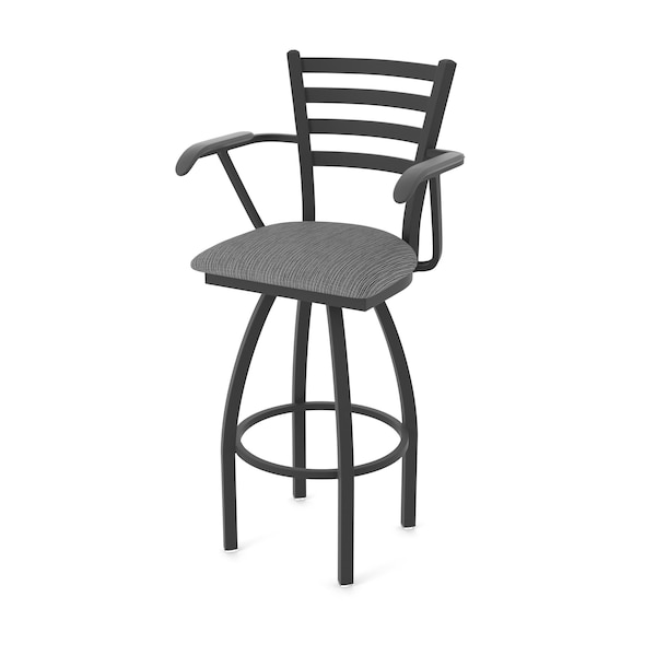 Holland Bar Stool Co Jackie with Arms 25 in. Swivel Counter Stool with Black Wrinkle Finish and Graph Coal Seat - 415