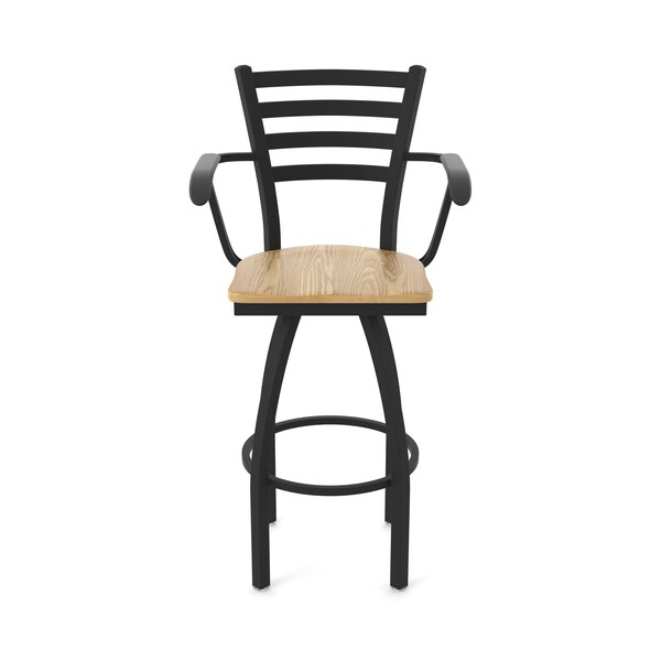 Holland Bar Stool Co Jackie with Arms 25 in. Swivel Counter Stool with Black Wrinkle Finish and Natural Oak Seat - 415
