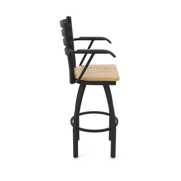 Holland Bar Stool Co Jackie with Arms 25 in. Swivel Counter Stool with Black Wrinkle Finish and Natural Oak Seat - 415