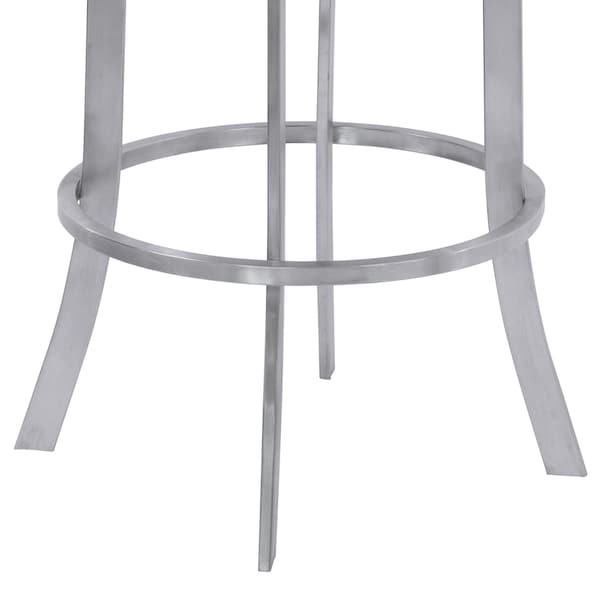 Armen Living Prinz 26" Counter Height Swivel Gray Faux Leather and Brushed Stainless Steel Bar Stool - LCPRBAGRBS26