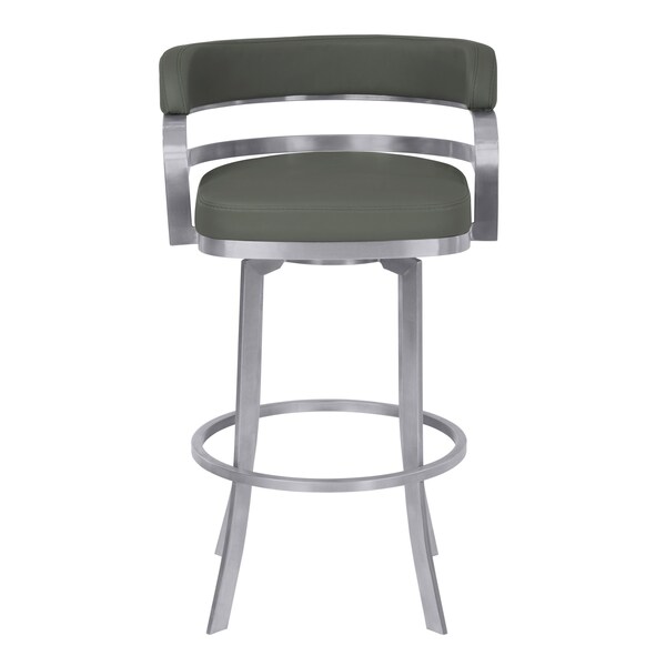 Armen Living Prinz 26" Counter Height Swivel Gray Faux Leather and Brushed Stainless Steel Bar Stool - LCPRBAGRBS26