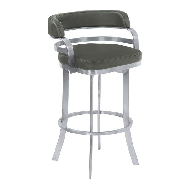 Armen Living Prinz 26" Counter Height Swivel Gray Faux Leather and Brushed Stainless Steel Bar Stool - LCPRBAGRBS26