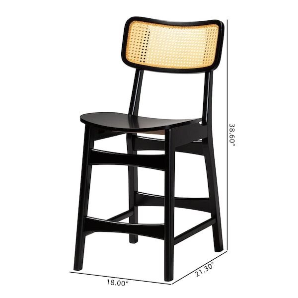 Baxton Studio Tafari Mid-Century Modern Dark Brown Finished Wood and Rattan 2-Piece Counter Stool Set, PR - 239-2PC-13419-ZORO
