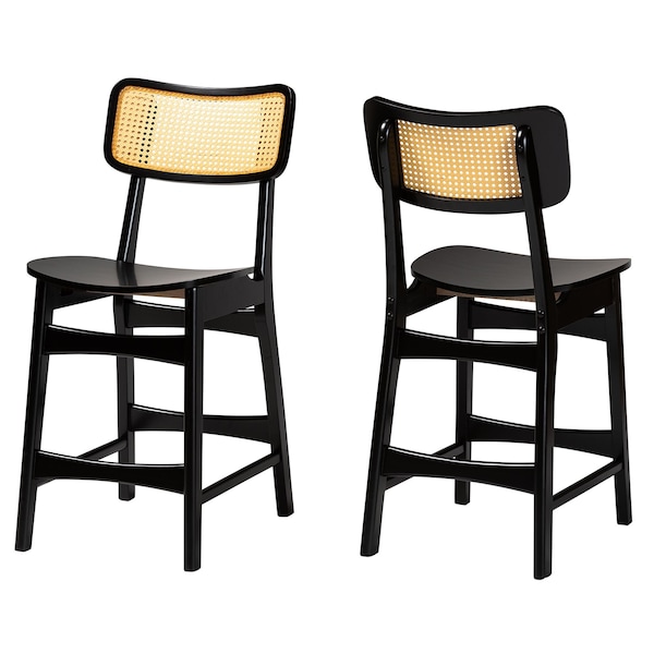 Baxton Studio Tafari Mid-Century Modern Dark Brown Finished Wood and Rattan 2-Piece Counter Stool Set, PR - 239-2PC-13419-ZORO