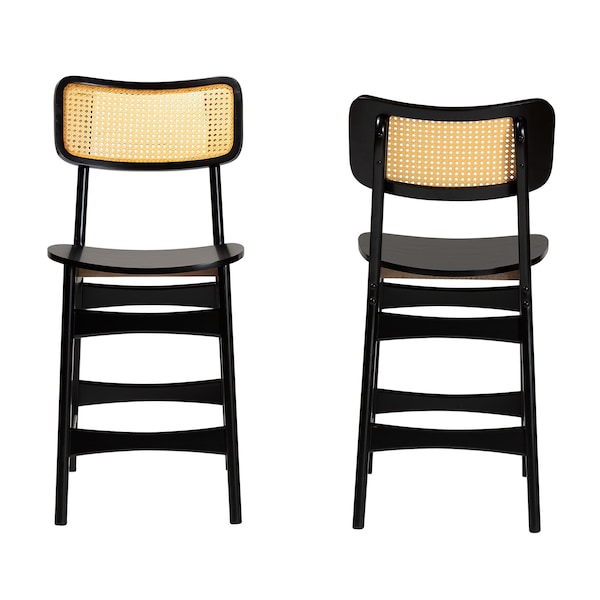 Baxton Studio Tafari Mid-Century Modern Dark Brown Finished Wood and Rattan 2-Piece Counter Stool Set, PR - 239-2PC-13419-ZORO