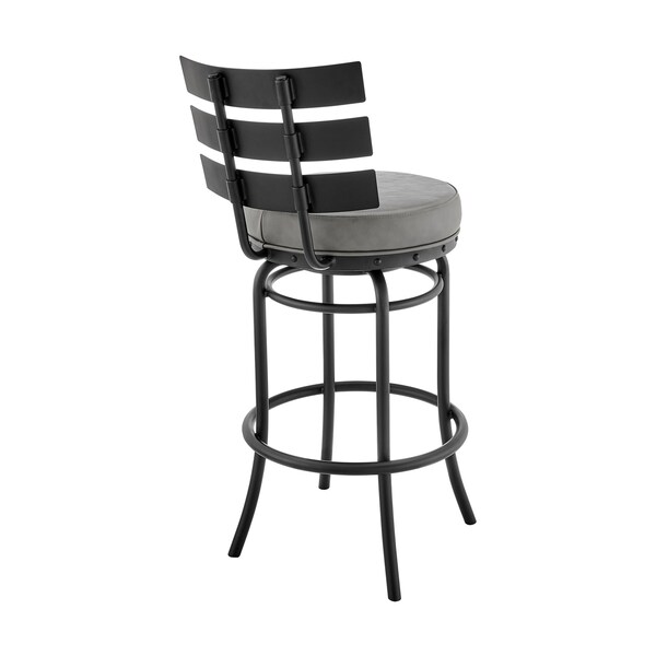 Armen Living Natya Swivel Counter or Bar Stool in Black Finish with Gray Faux Leather - 840254333642