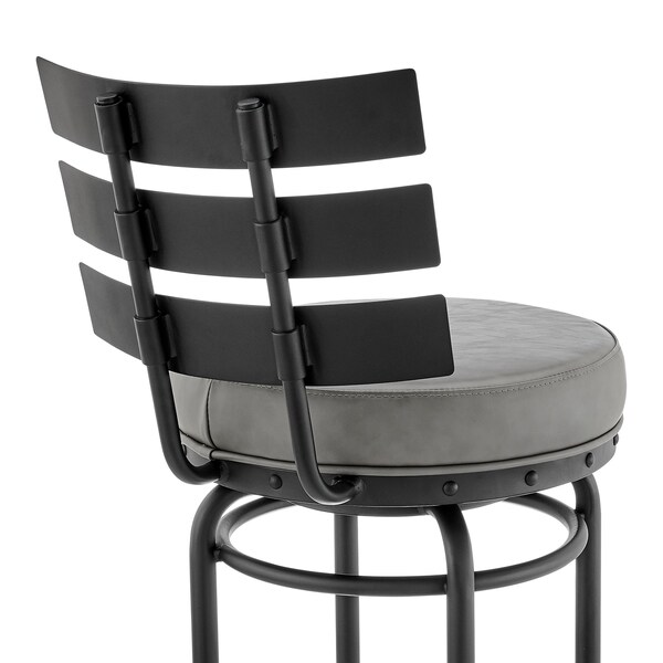 Armen Living Natya Swivel Counter or Bar Stool in Black Finish with Gray Faux Leather - 840254333642