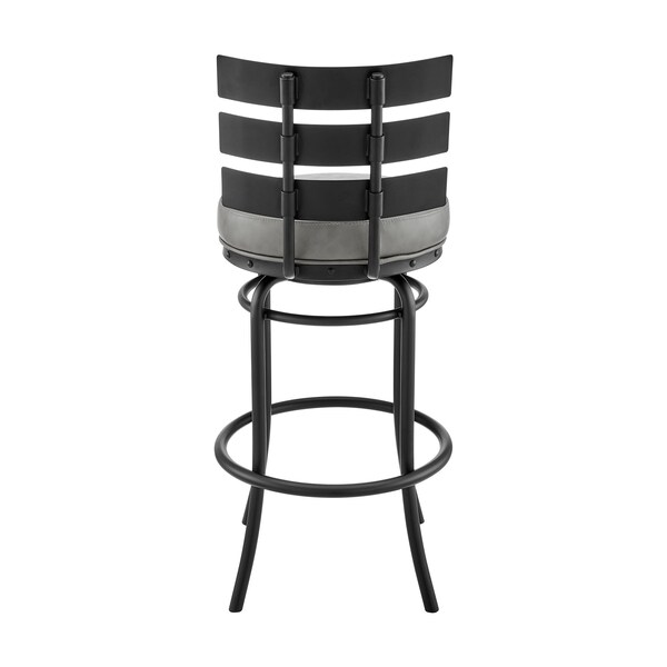Armen Living Natya Swivel Counter or Bar Stool in Black Finish with Gray Faux Leather - 840254333642
