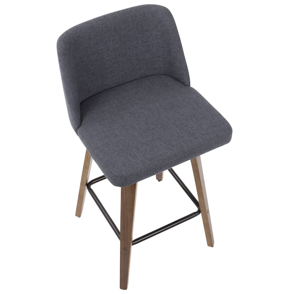 Lumisource Toriano Counter Stool in Walnut and Blue Fabric, PK 2 - B26-TRNO2X WLBU2