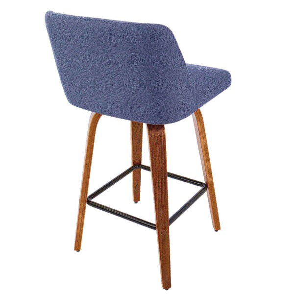 Lumisource Toriano Counter Stool in Walnut and Blue Fabric, PK 2 - B26-TRNO2X WLBU2
