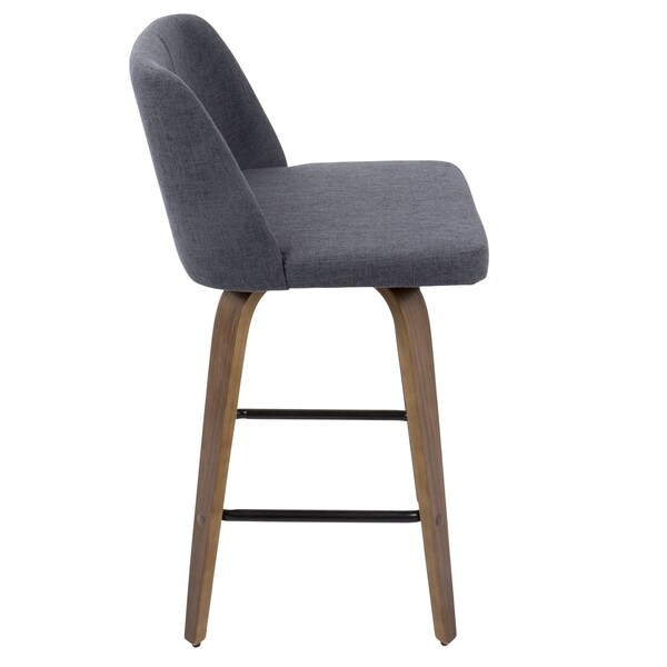 Lumisource Toriano Counter Stool in Walnut and Blue Fabric, PK 2 - B26-TRNO2X WLBU2