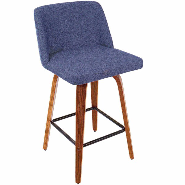 Lumisource Toriano Counter Stool in Walnut and Blue Fabric, PK 2 - B26-TRNO2X WLBU2