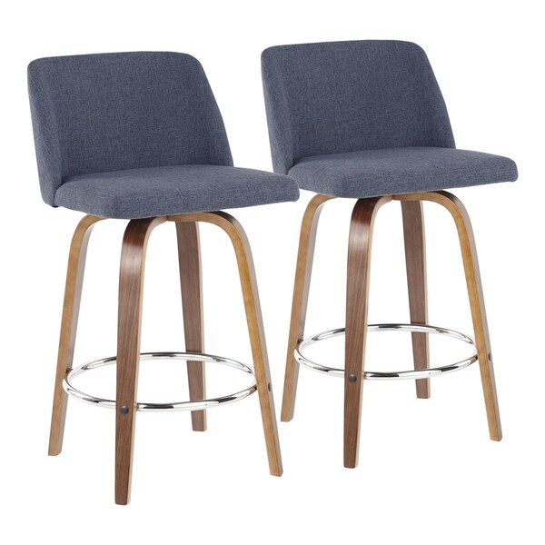 Lumisource Toriano Counter Stool in Walnut and Blue Fabric, PK 2 - B26-TRNO2X WLBU2