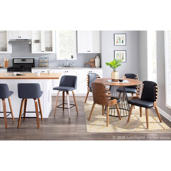 Lumisource Toriano Counter Stool in Walnut and Blue Fabric, PK 2 - B26-TRNO2X WLBU2