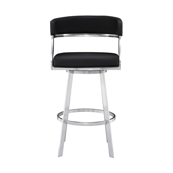 Armen Living Dione 26" Counter Height Swivel Black Faux Leather and Brushed Stainless Steel Bar Stool - 840254335158