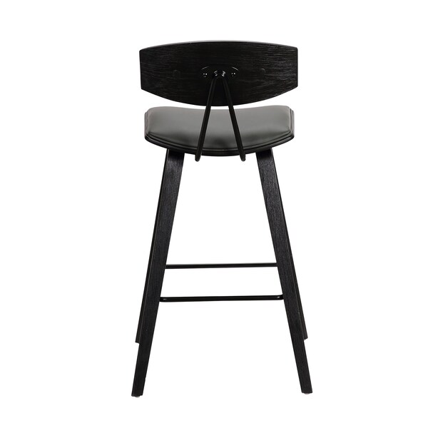 Armen Living Fox 25.5" Counter Height Gray Faux Leather and Black Wood Mid-Century Modern Bar Stool - LCFOBABLGR26