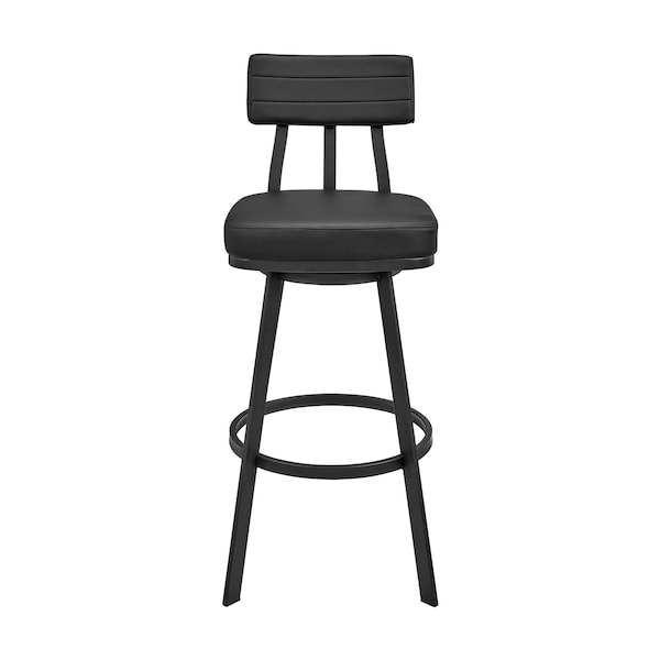 Armen Living Jinab Swivel Counter Stool in Black Metal with Black Faux Leather - 840254335202