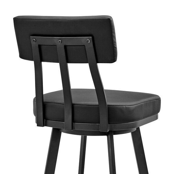 Armen Living Jinab Swivel Counter Stool in Black Metal with Black Faux Leather - 840254335202