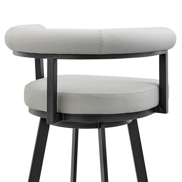 Armen Living Nolagam Swivel Counter Stool in Black Metal with Light Gray Faux Leather - 840254335585