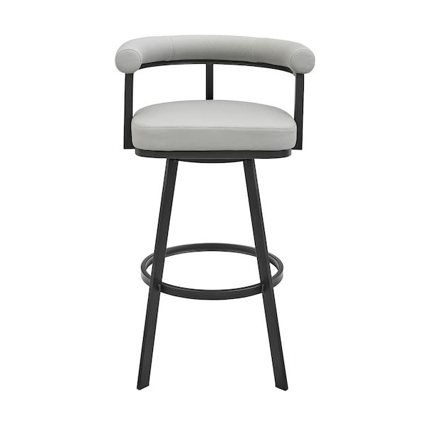 Armen Living Nolagam Swivel Counter Stool in Black Metal with Light Gray Faux Leather - 840254335585