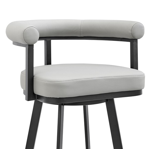 Armen Living Nolagam Swivel Counter Stool in Black Metal with Light Gray Faux Leather - 840254335585